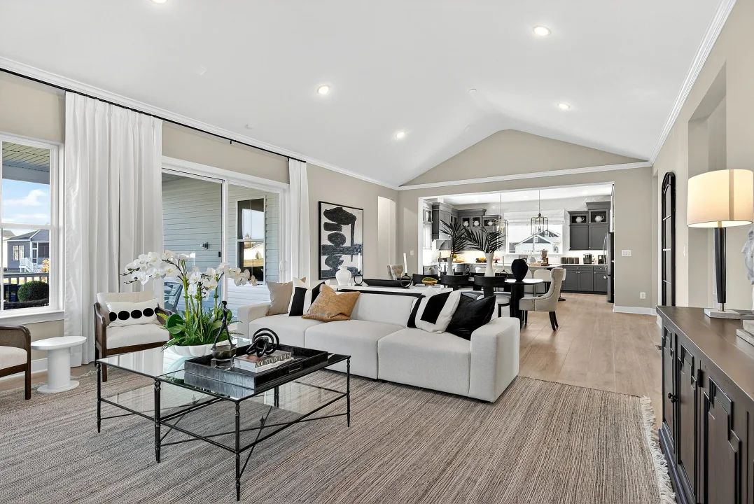 Great room with vaulted ceiling