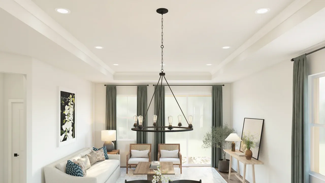 Dining area with ceiling treatment