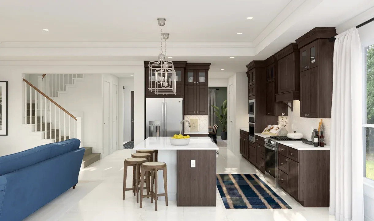 Kitchen with upper glass cabinets
