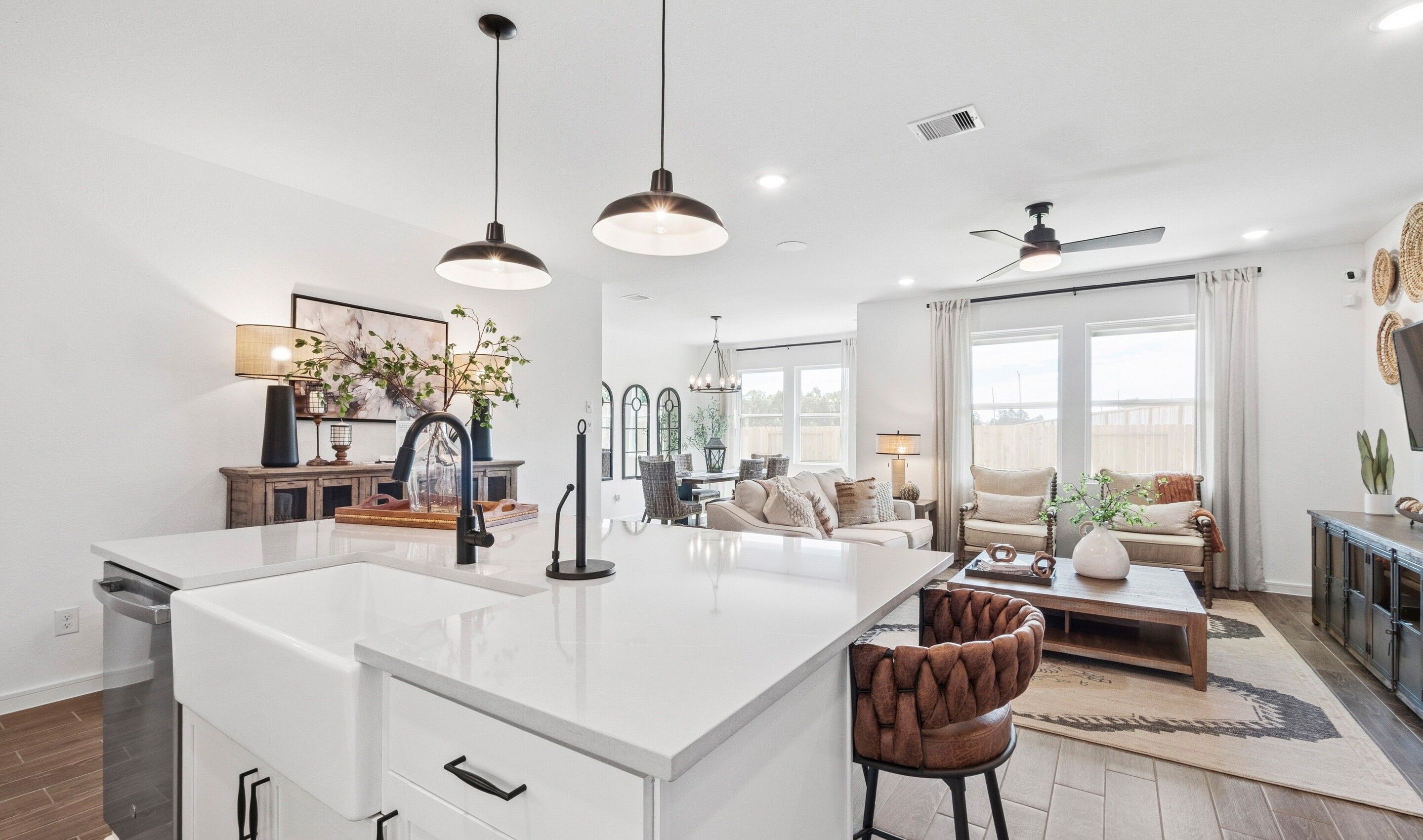 Kitchen with white apron-front sink