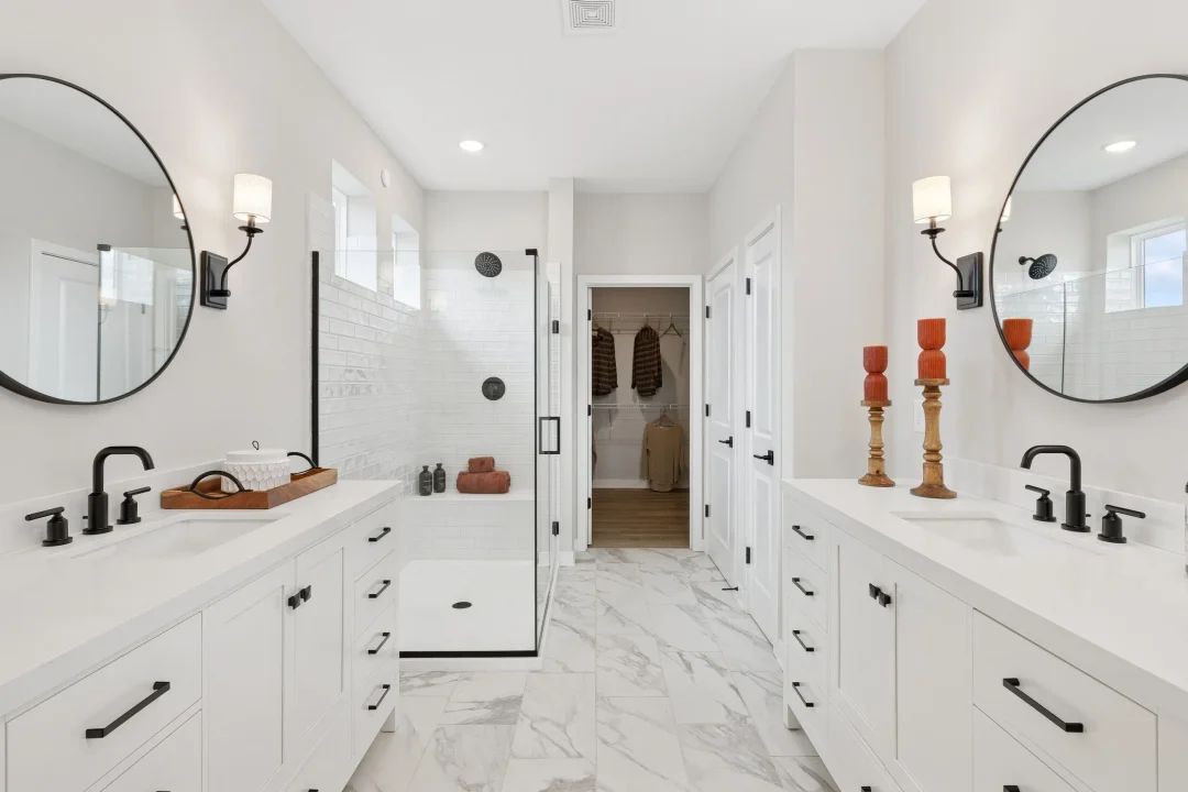 Primary bath with dual vanities