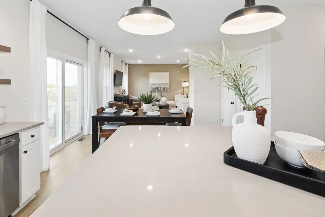 Kitchen overlooking dining area