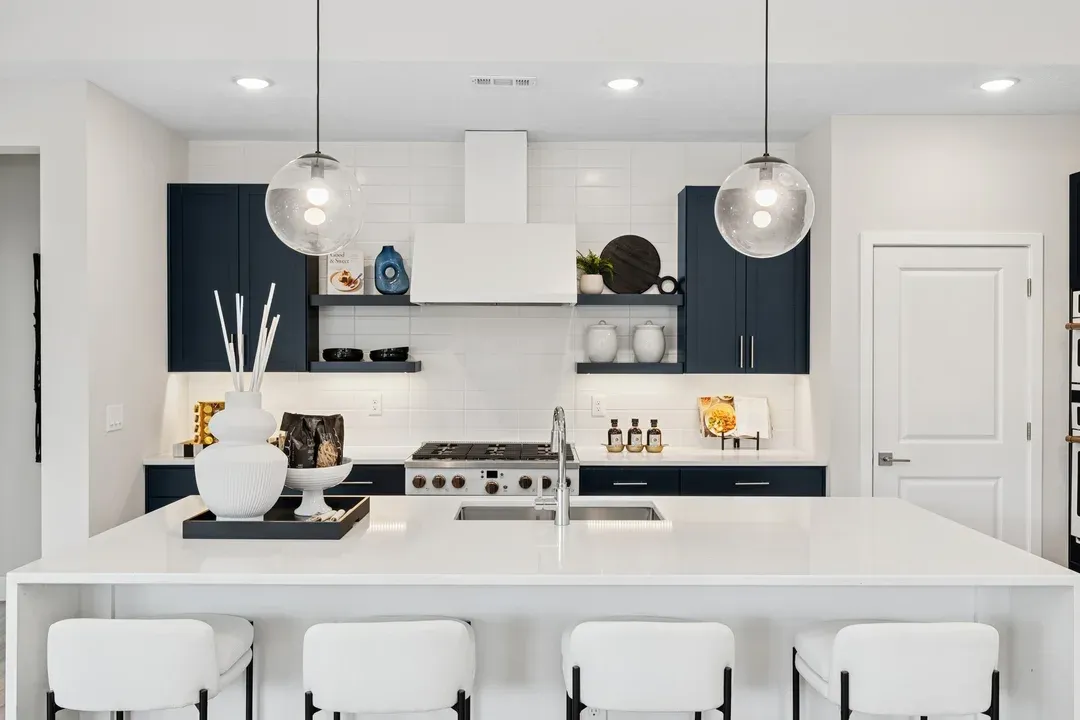 Kitchen with quartz island and countertops