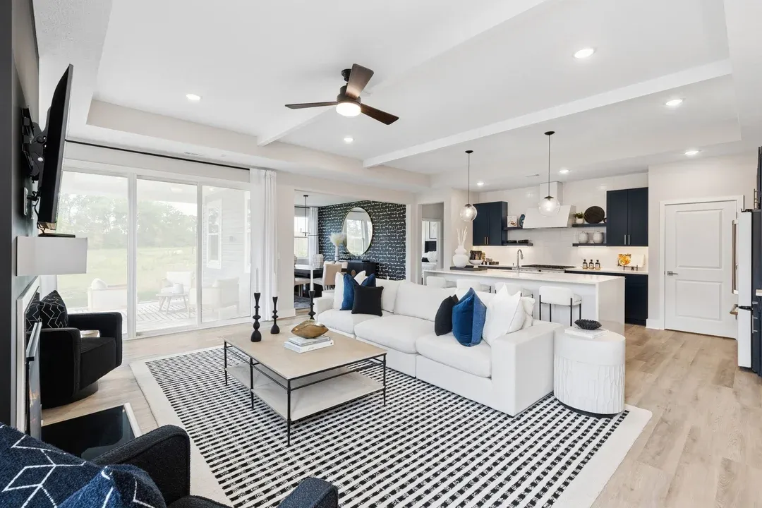 Great room with ceiling beams