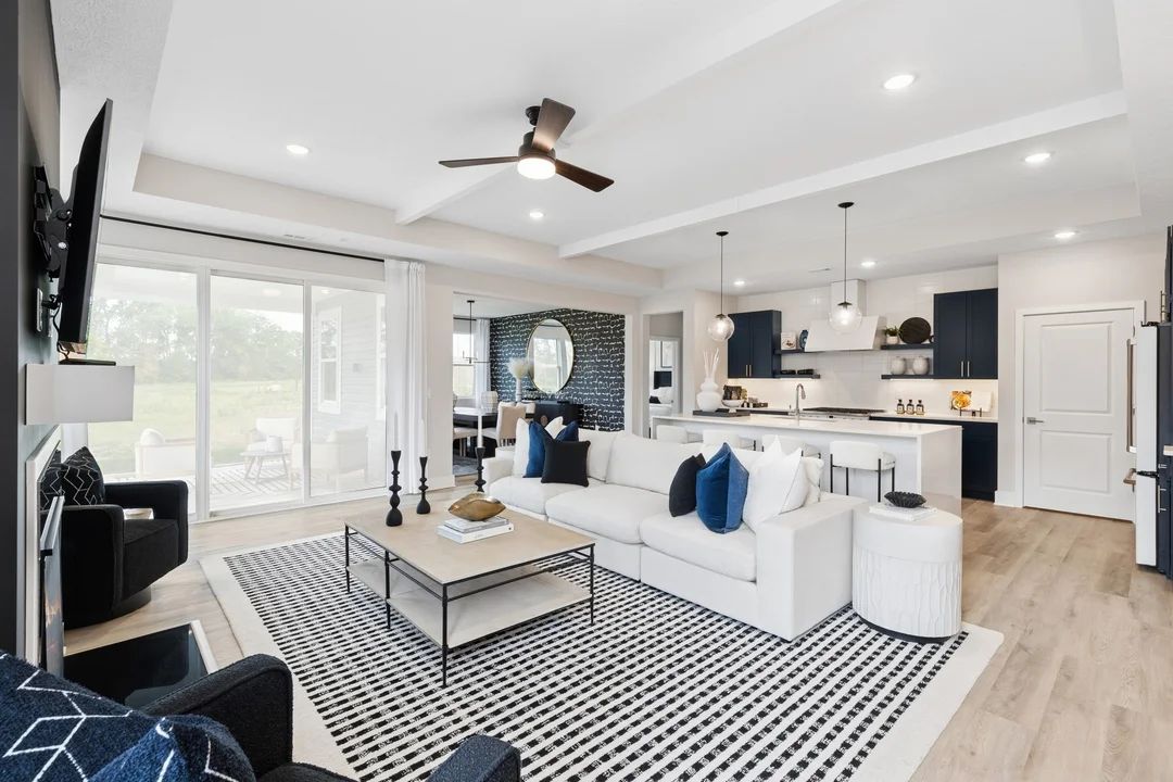 Great room with ceiling beams