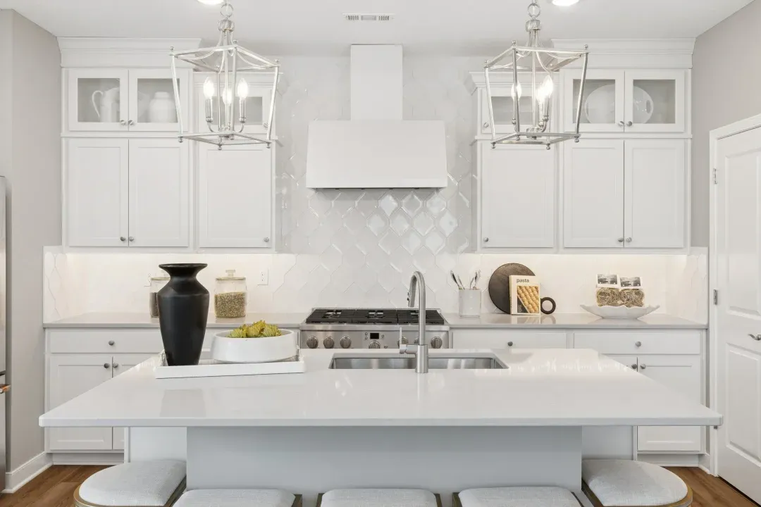 Kitchen with quartz island countertops