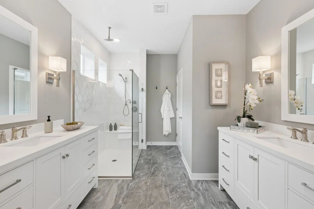 Primary bath with dual vanities