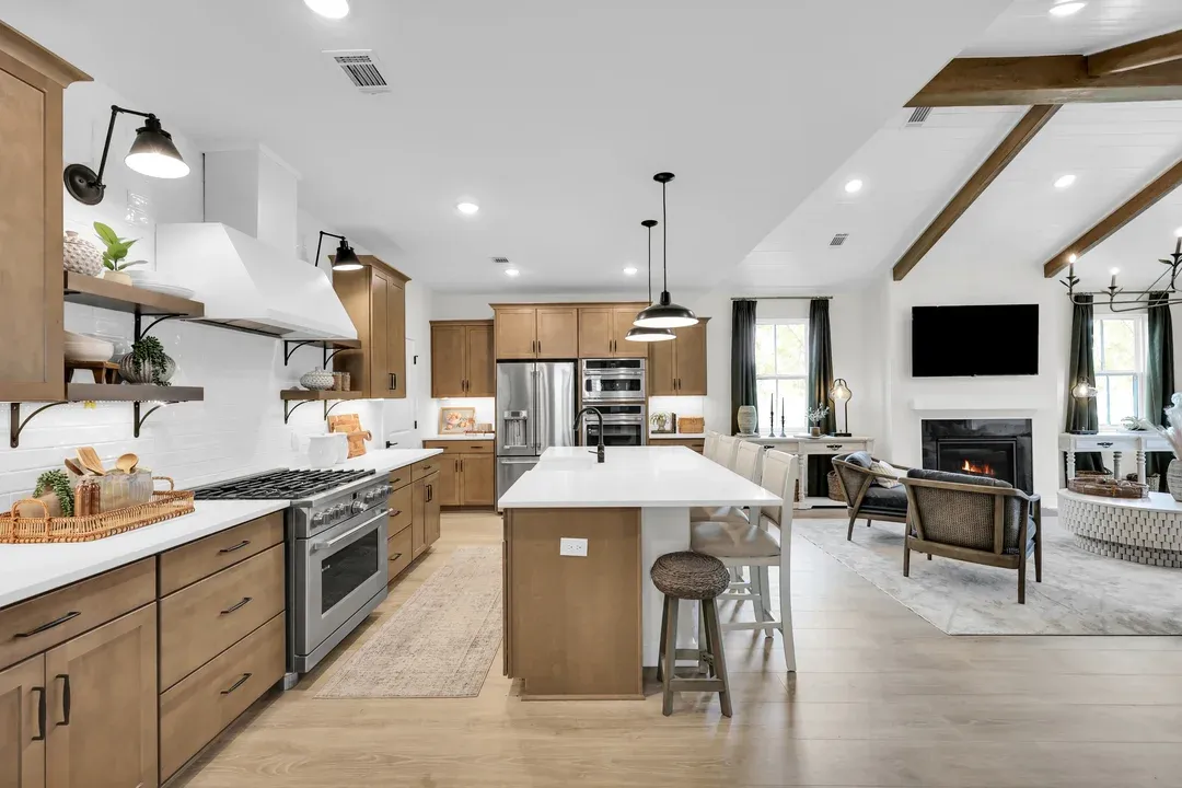 Kitchen with quartz island and countertops