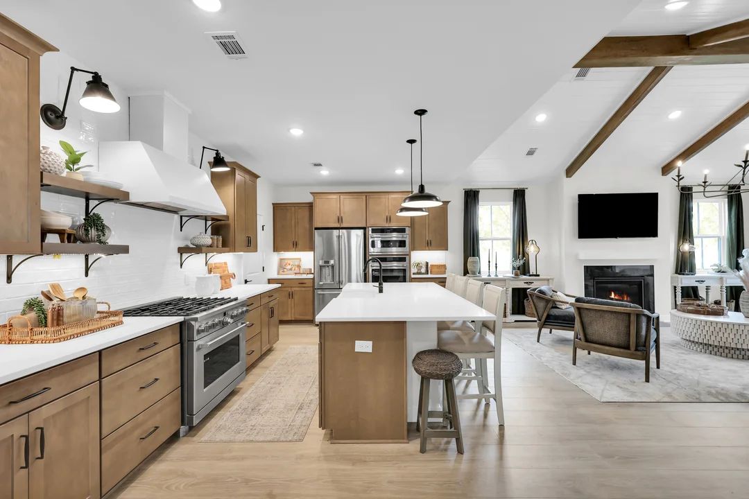 Kitchen with quartz island and countertops