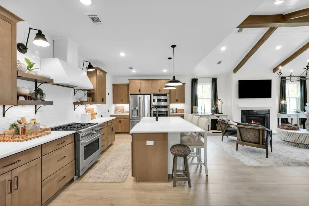 Kitchen with quartz island and countertops