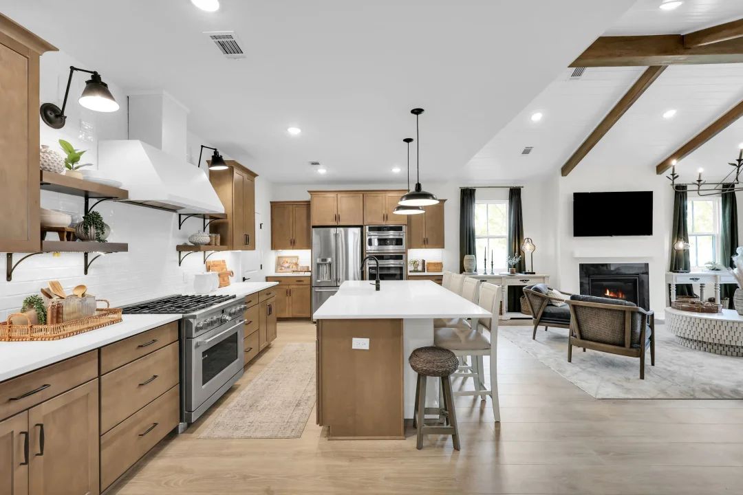 Kitchen with quartz island and countertops