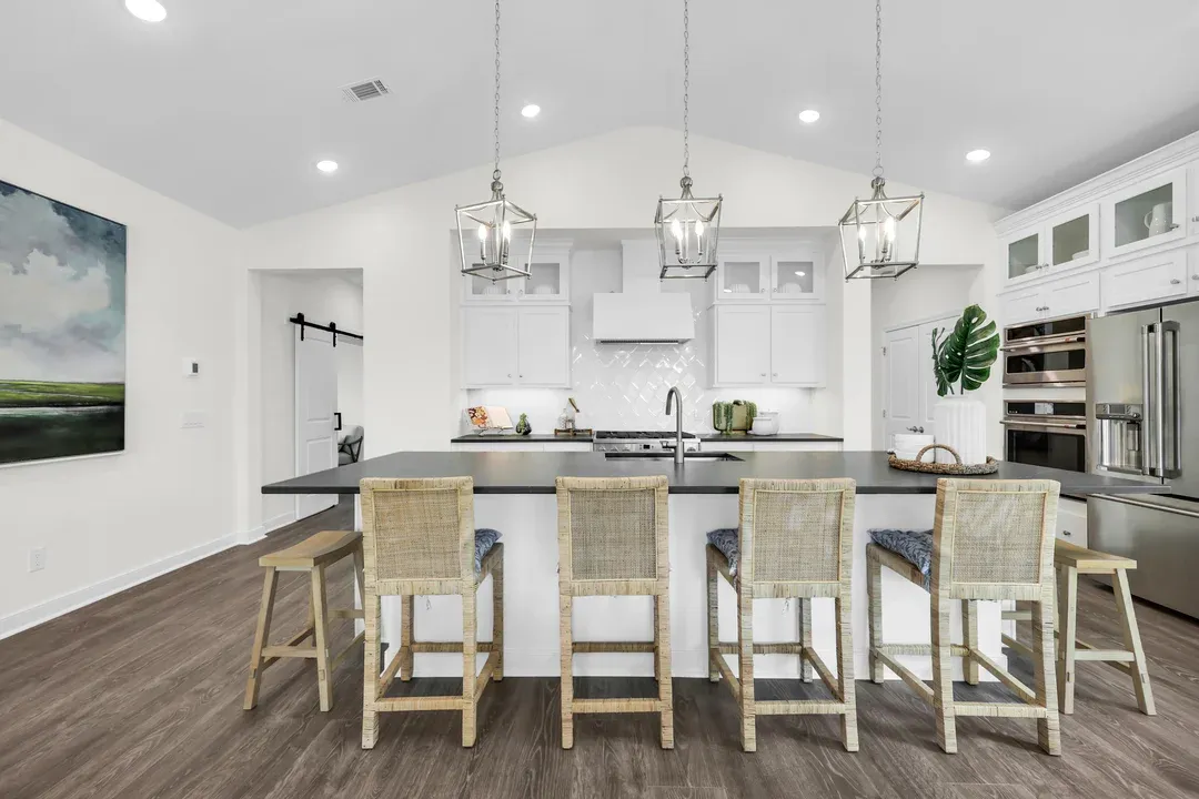 Kitchen with upper glass cabinets