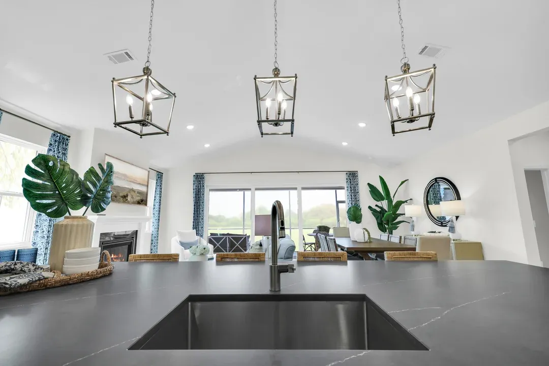 Kitchen with quartz island and countertops