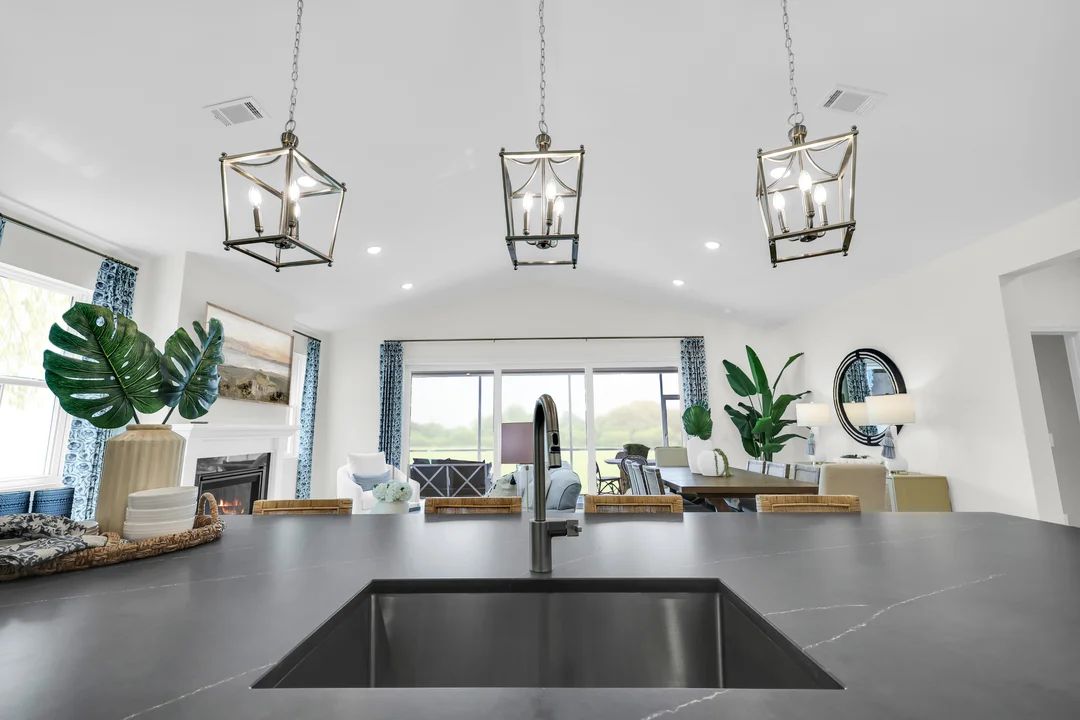 Kitchen with quartz island and countertops