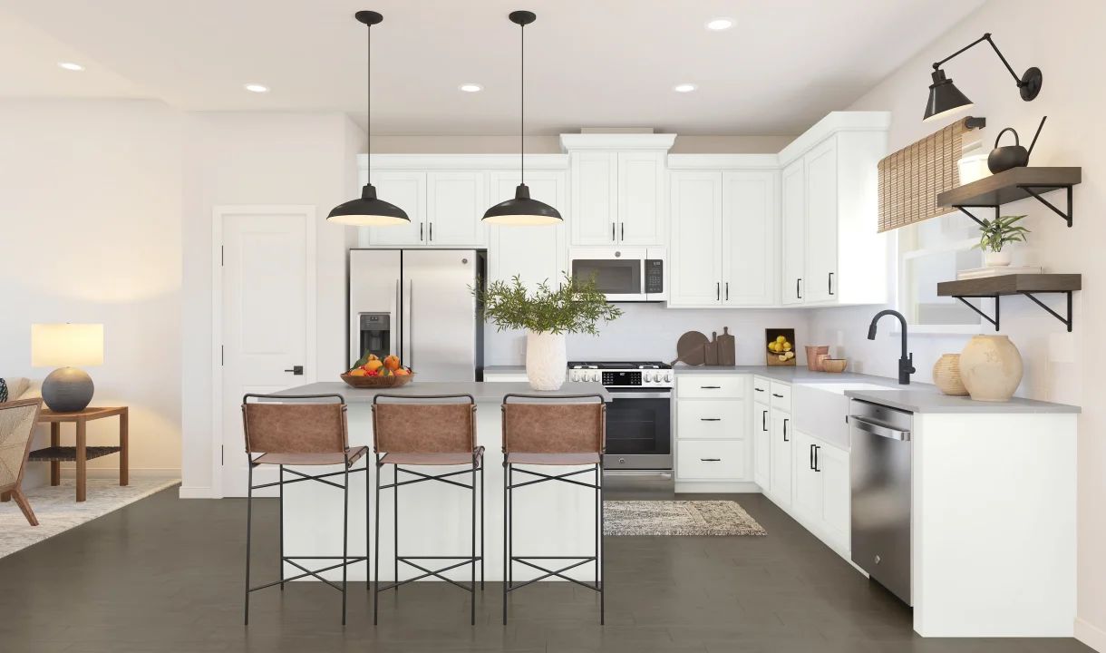 Kitchen with vast island & floating shelves