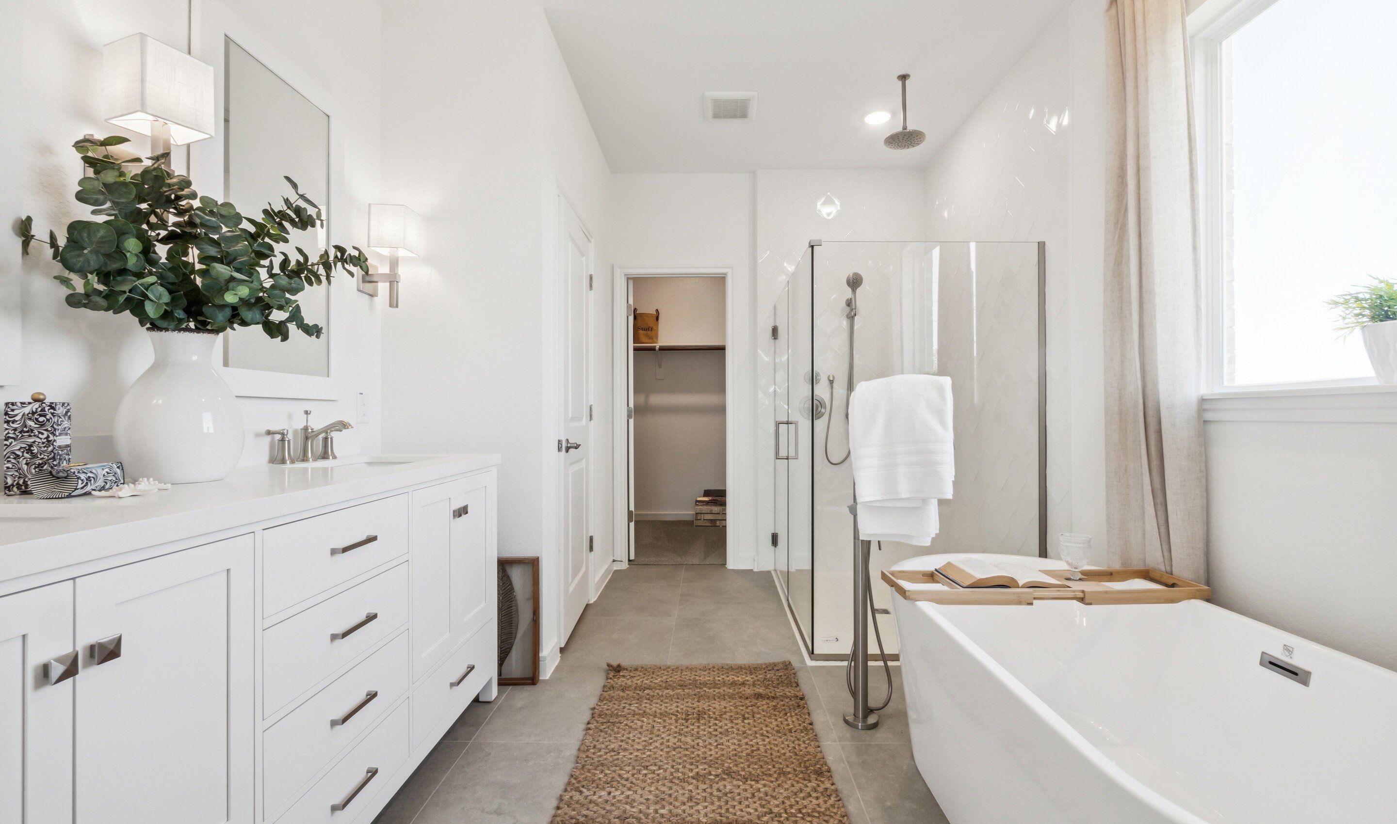 Primary bath with glass shower enclosure
