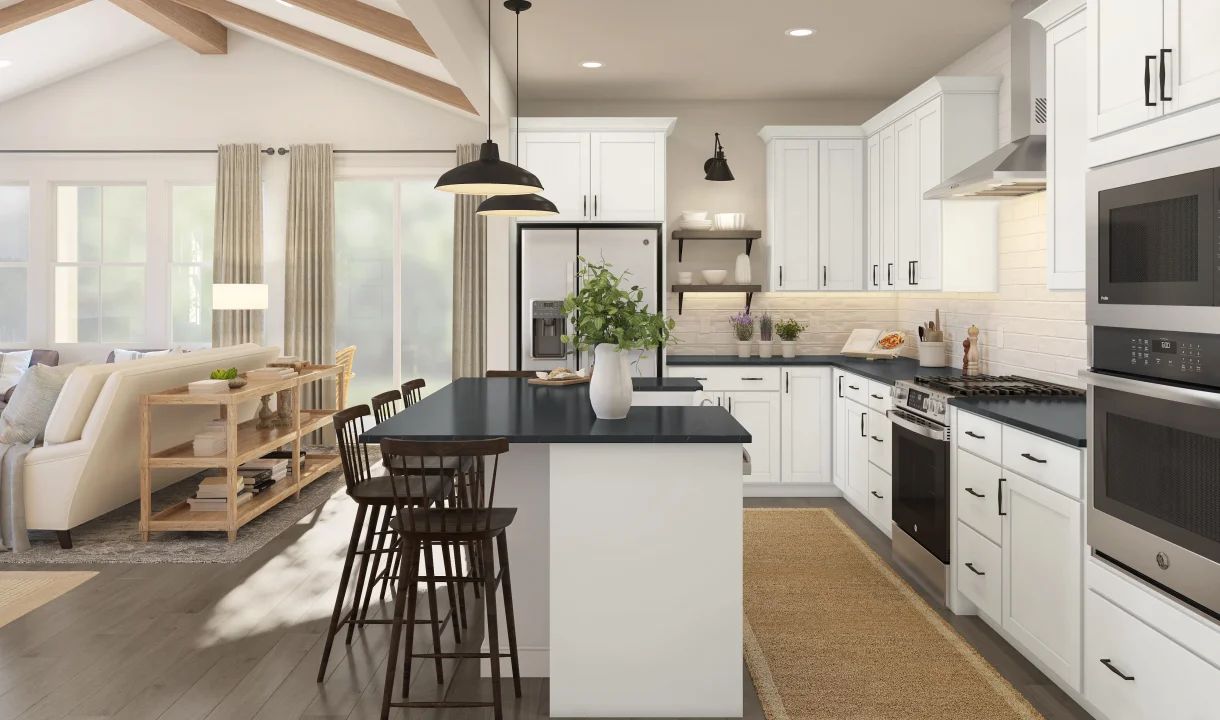 Kitchen with quartz island and countertops