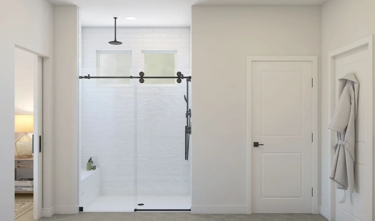 Primary bath with glass shower enclosure