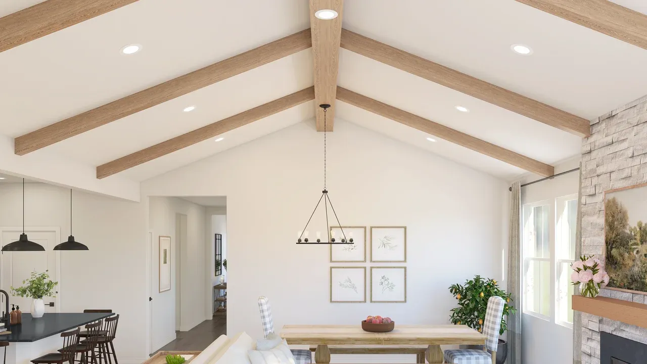 Great room with vaulted ceiling
