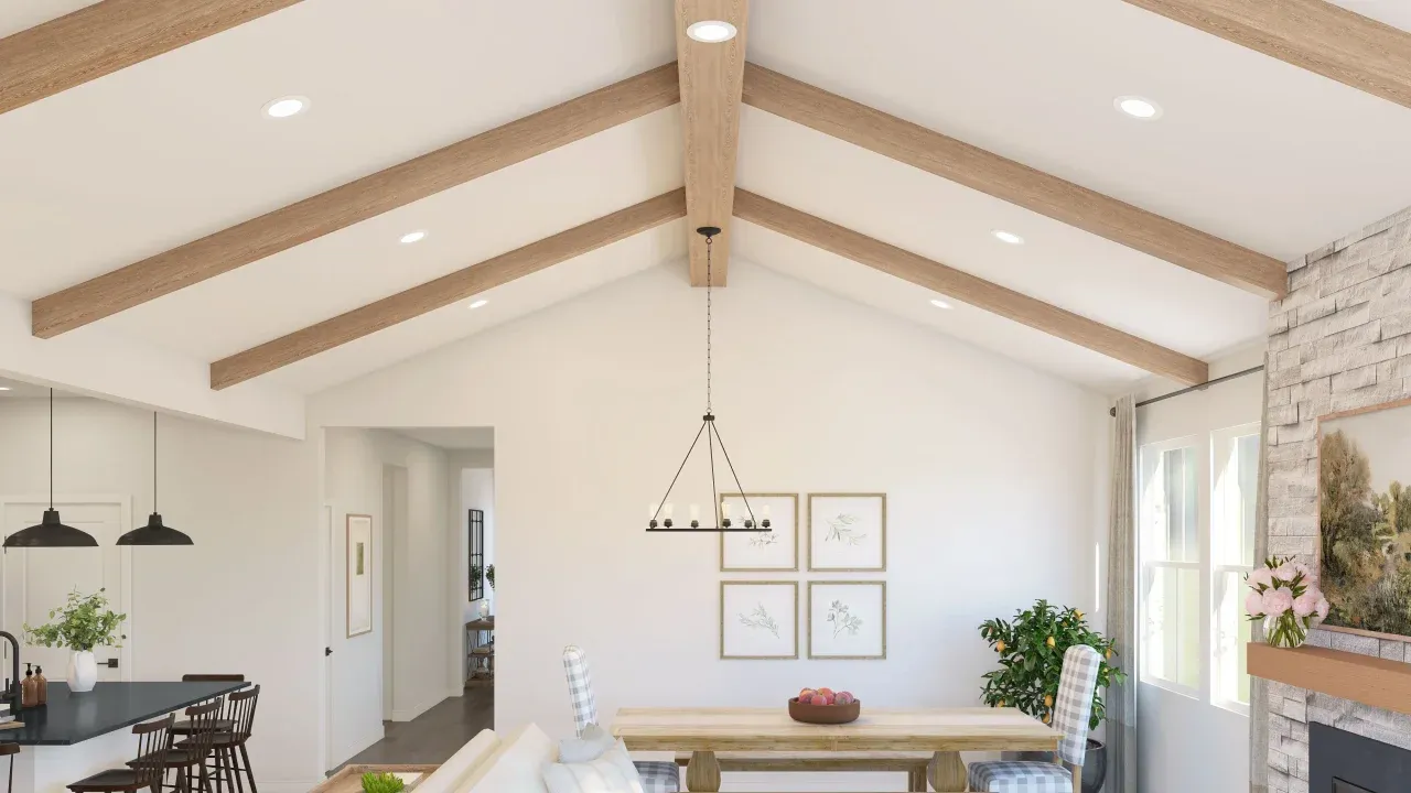 Great room with vaulted ceiling