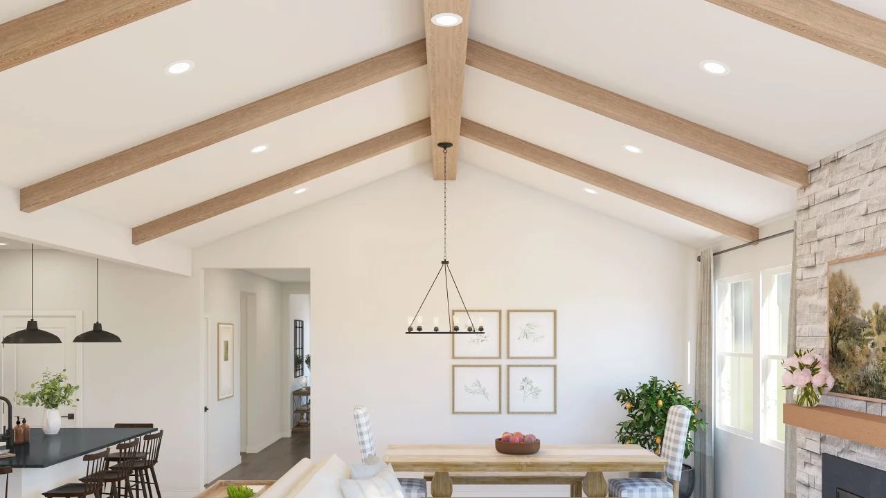 Great room with vaulted ceiling
