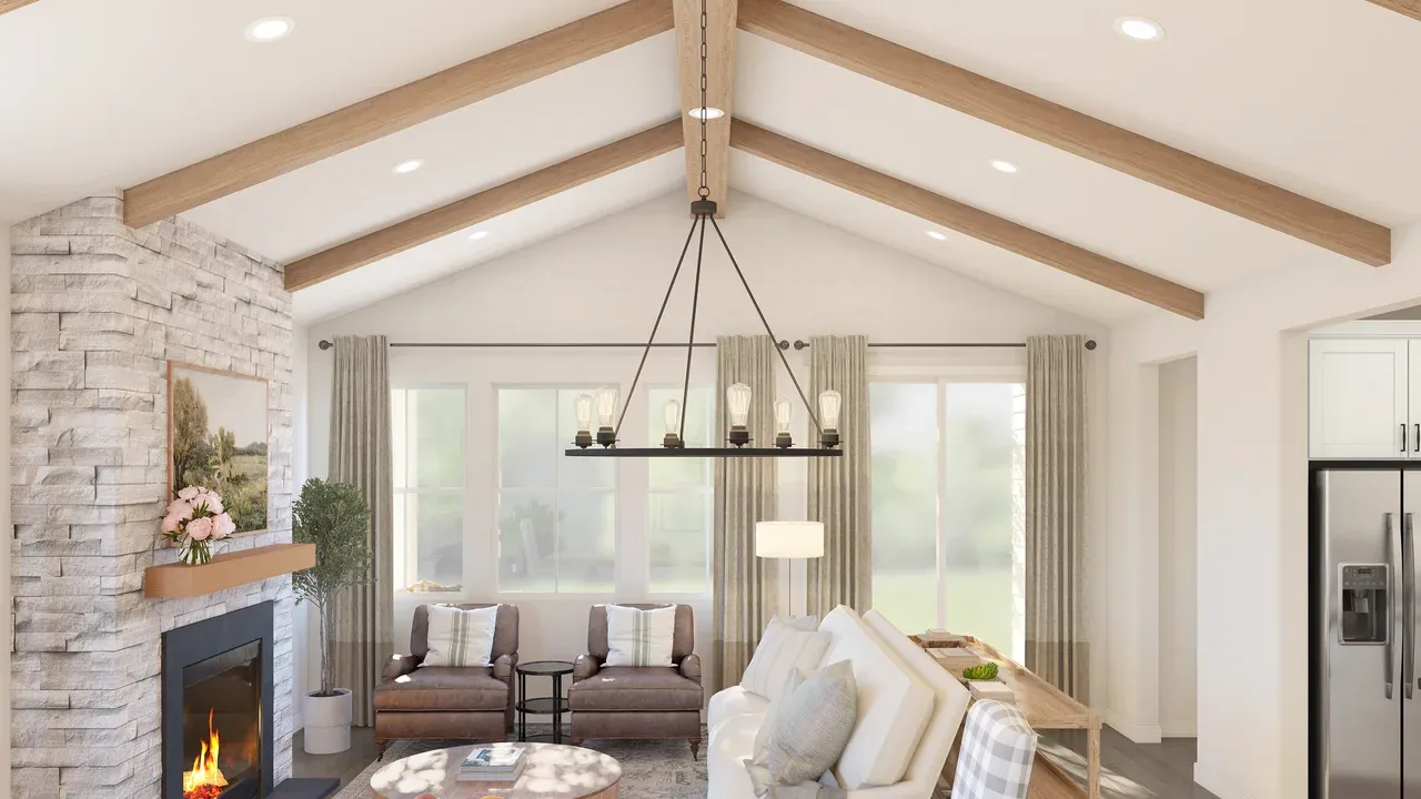 Great room with vaulted ceiling