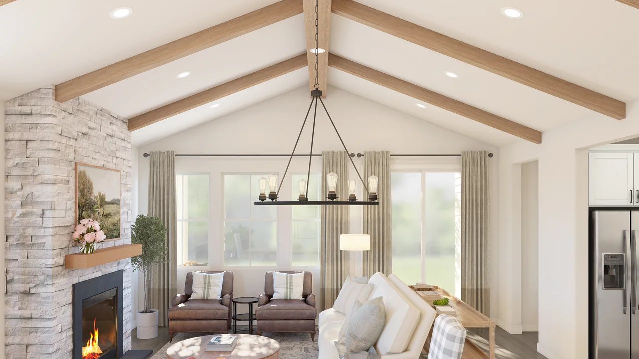 Great room with vaulted ceiling