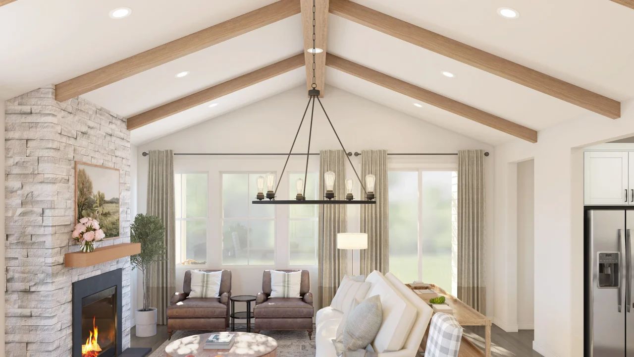 Great room with vaulted ceiling