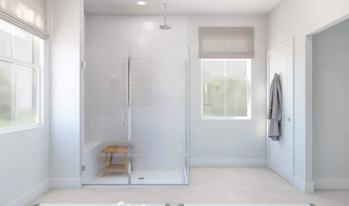 Primary bath with glass shower enclosure