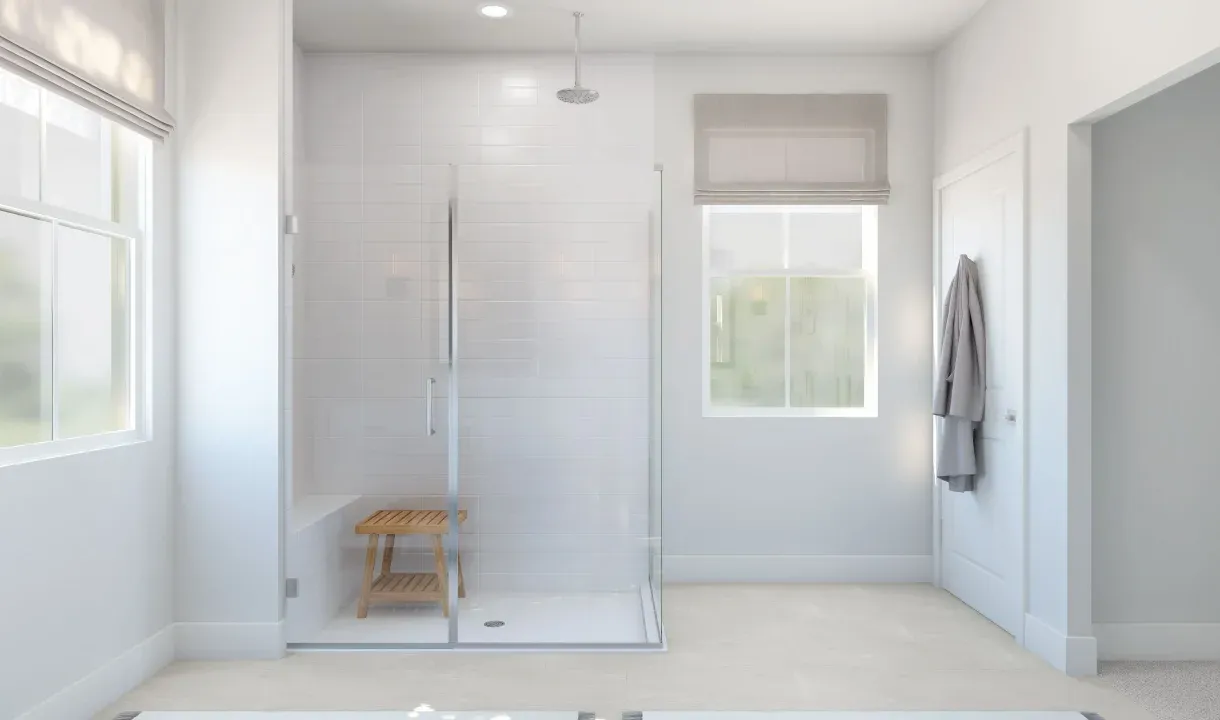 Primary bath with glass shower enclosure