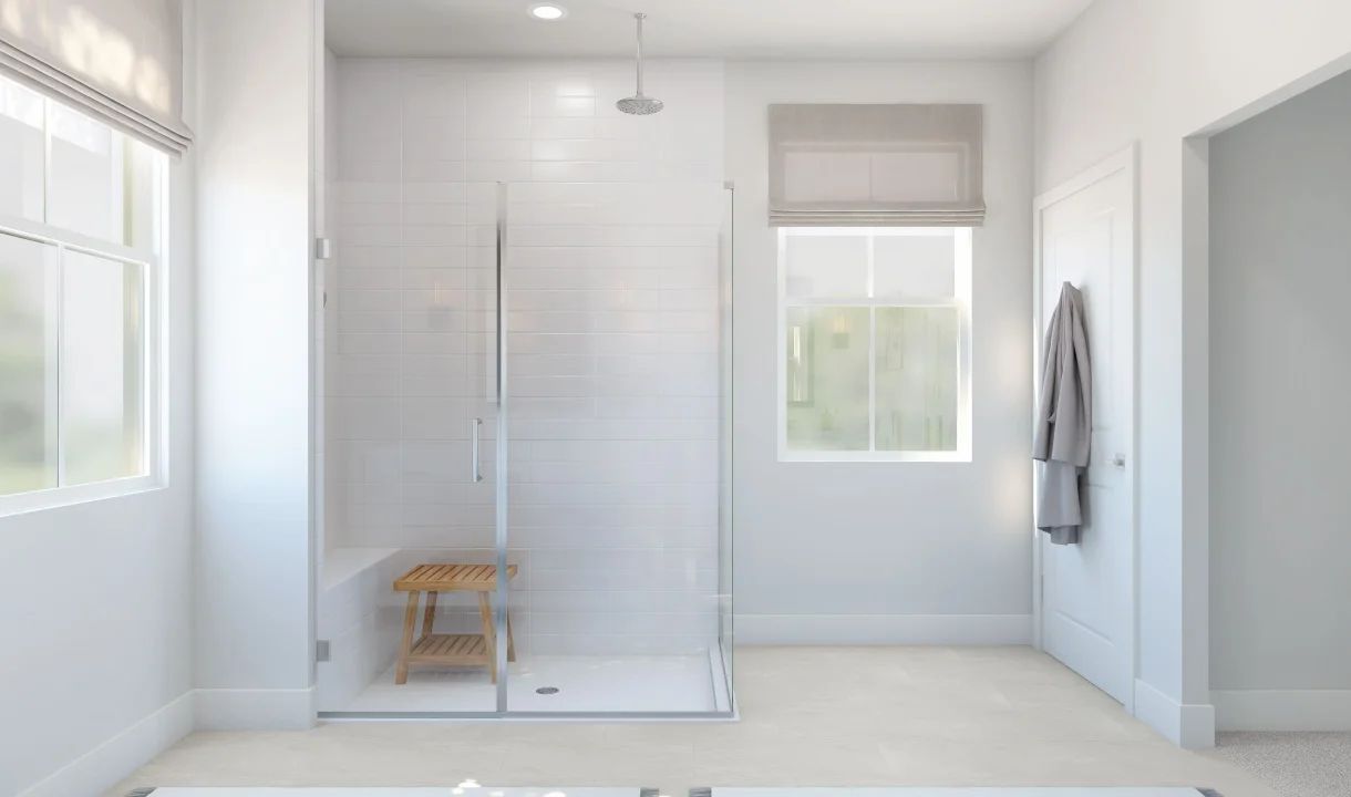 Primary bath with glass shower enclosure
