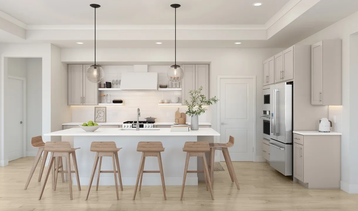 Kitchen with pendant lighting and center island
