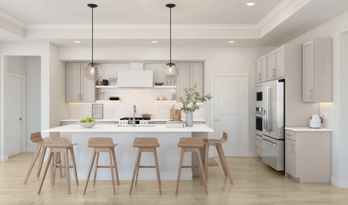 Kitchen with pendant lighting and center island