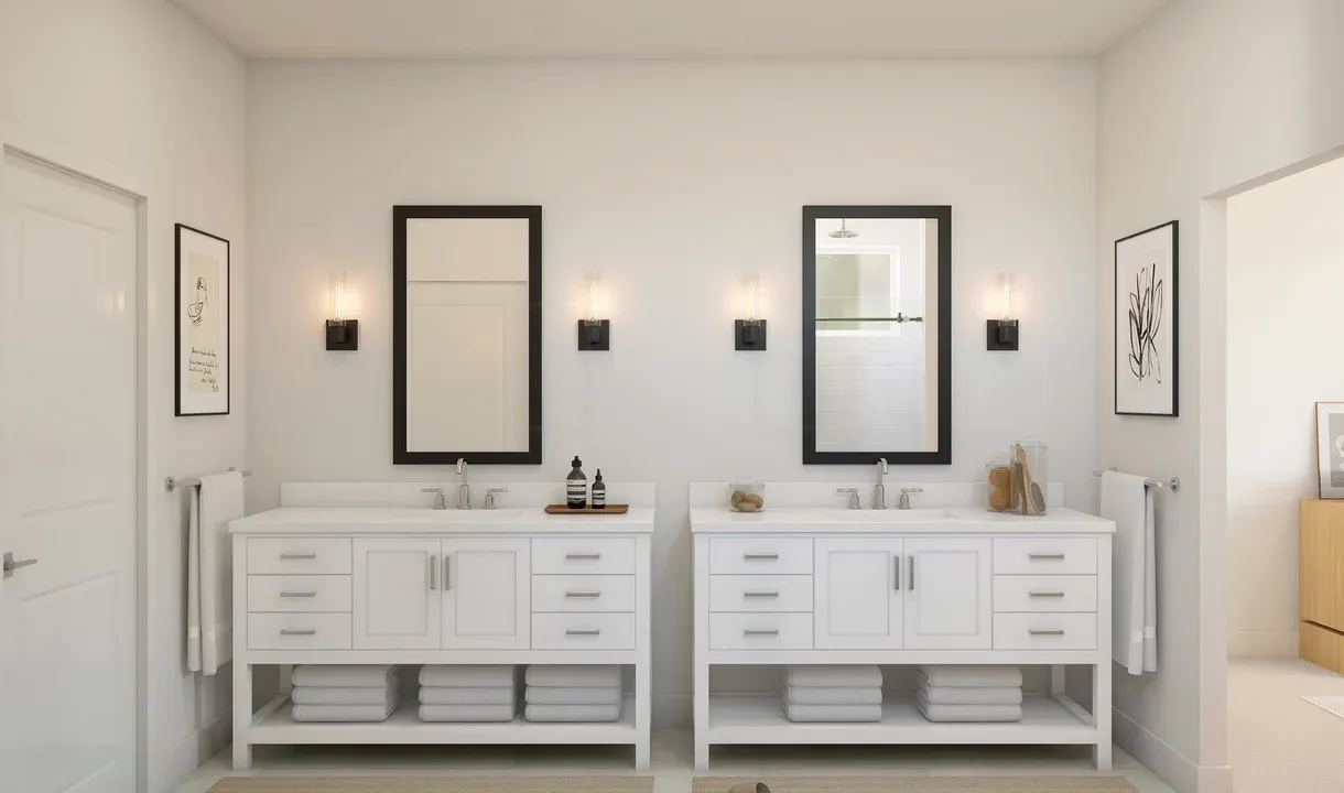 Primary bath with dual vanities