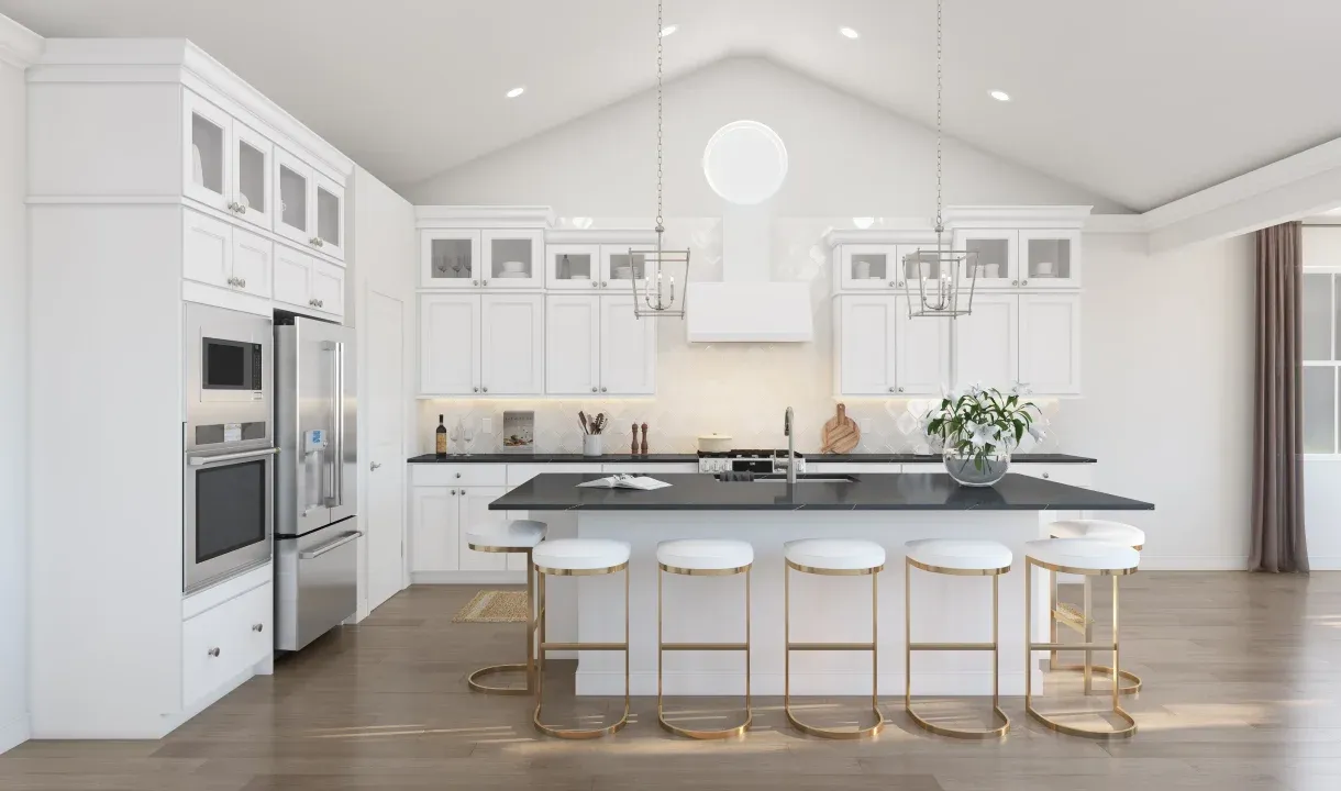 Kitchen with center island and pendant lighting