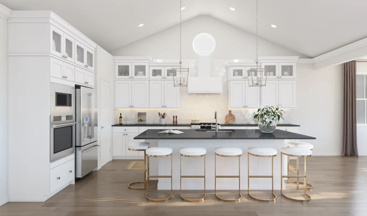 Kitchen with center island and pendant lighting
