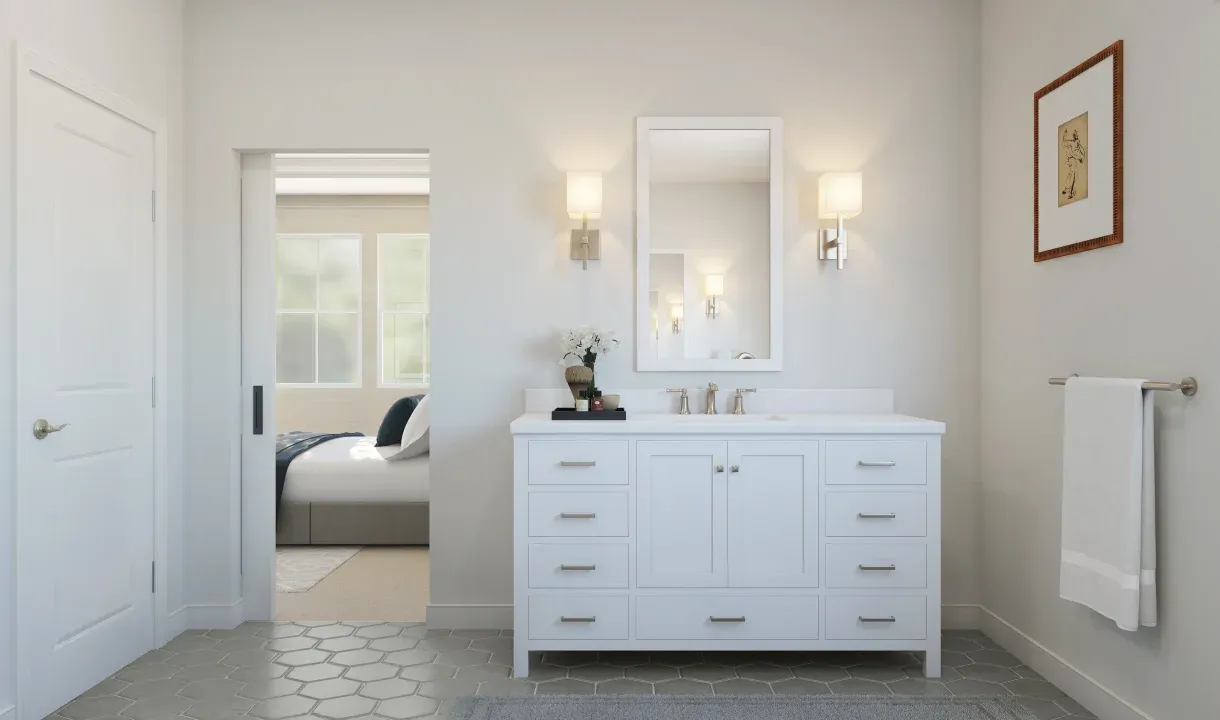 Freestanding vanities in primary bath