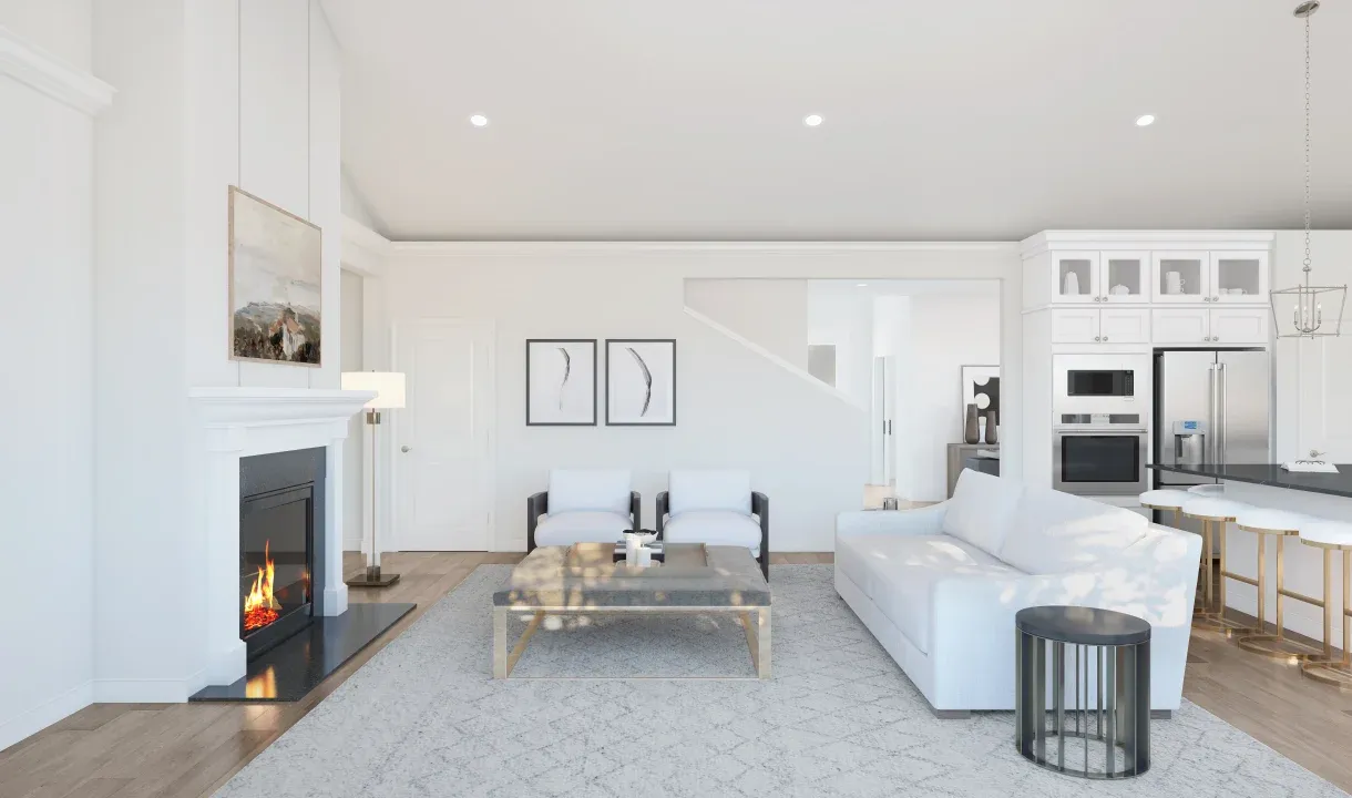 Great room with vaulted ceiling