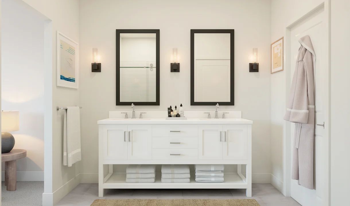 Primary bath with freestanding vanity