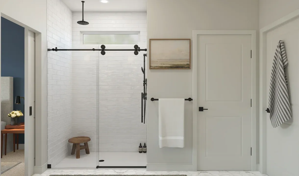 Primary bath with glass shower enclosure