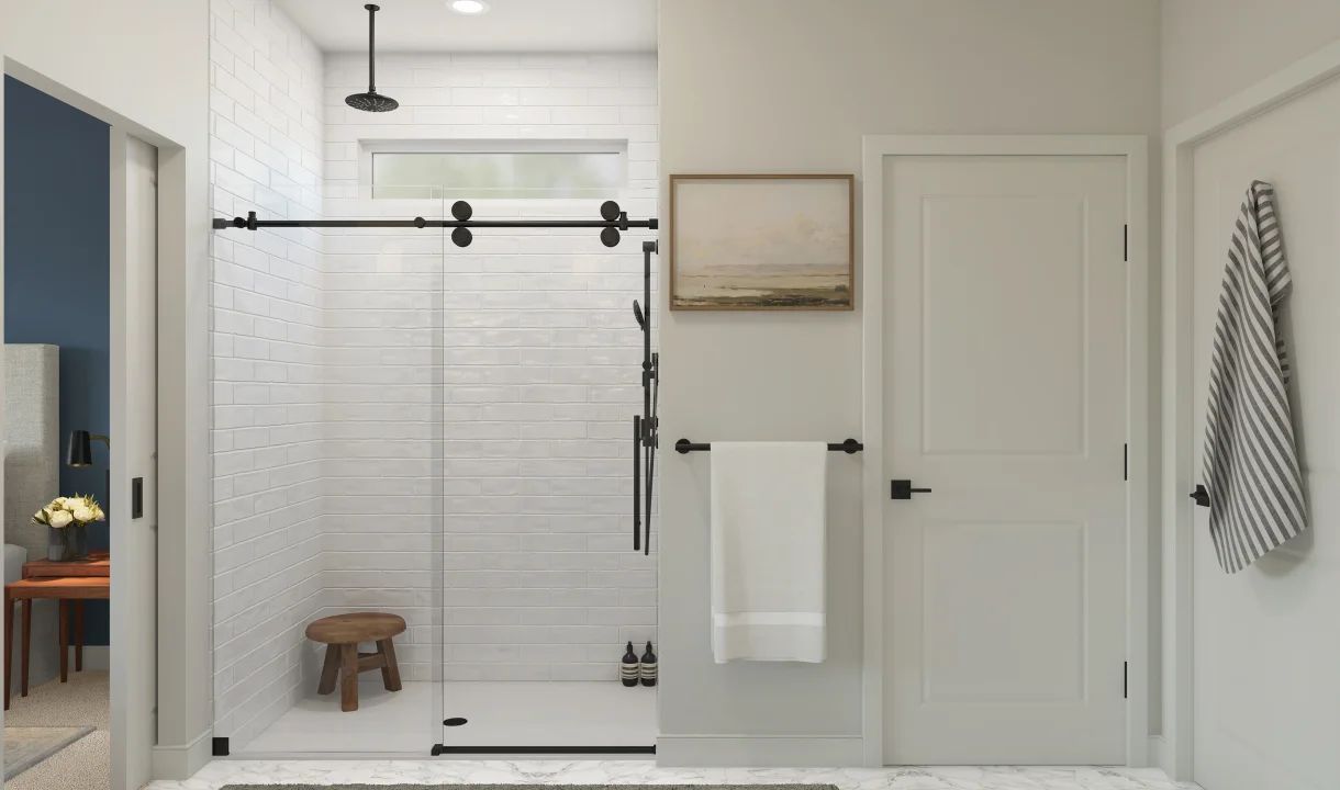 Primary bath with glass shower enclosure