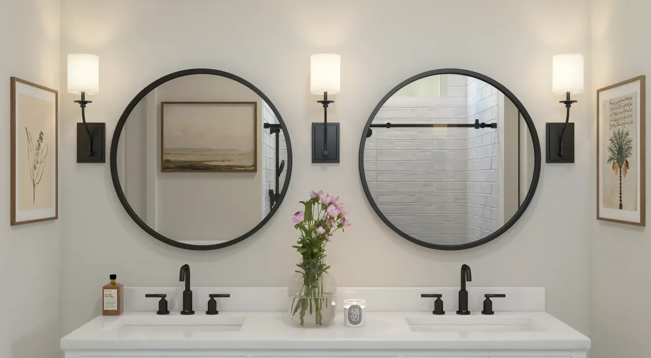 Primary bath with matte black hardware