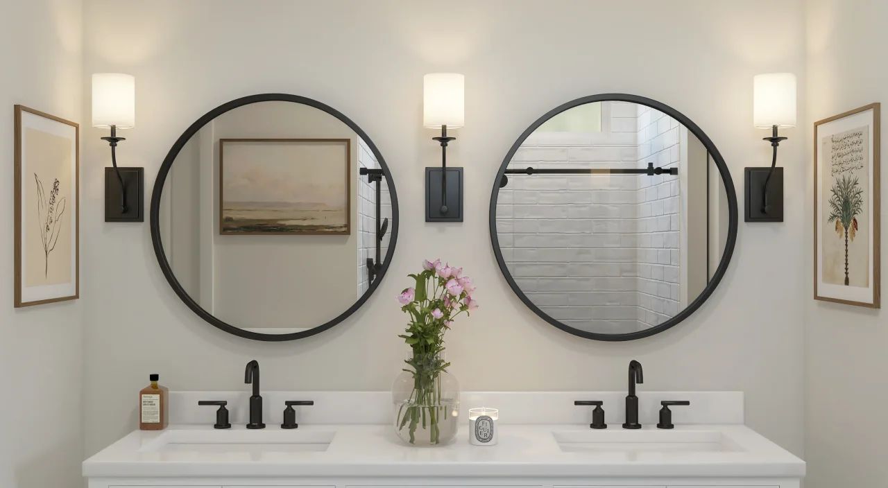 Primary bath with matte black hardware