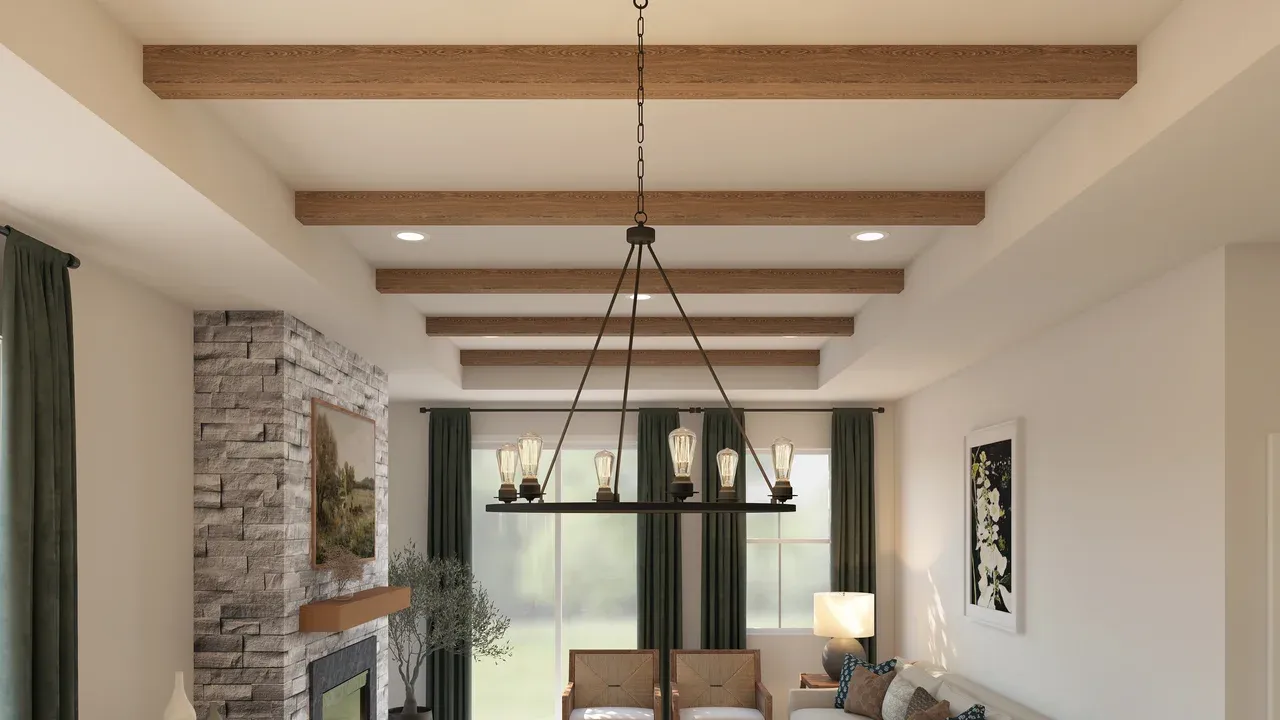 Tray ceiling with stained ceiling beams