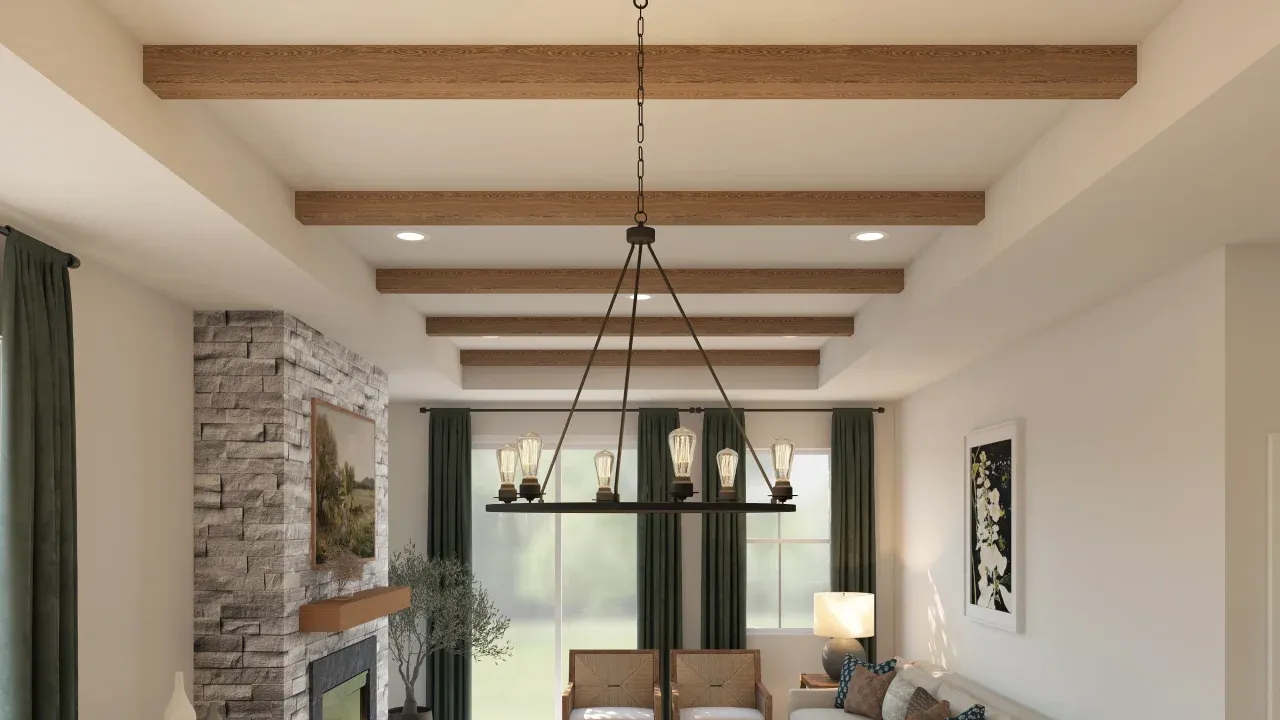 Tray ceiling with stained ceiling beams