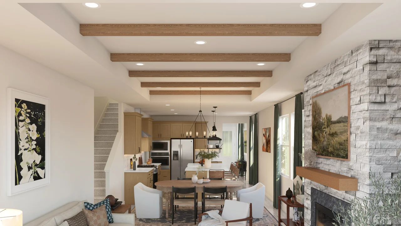 Ceiling beams in great room and dining area
