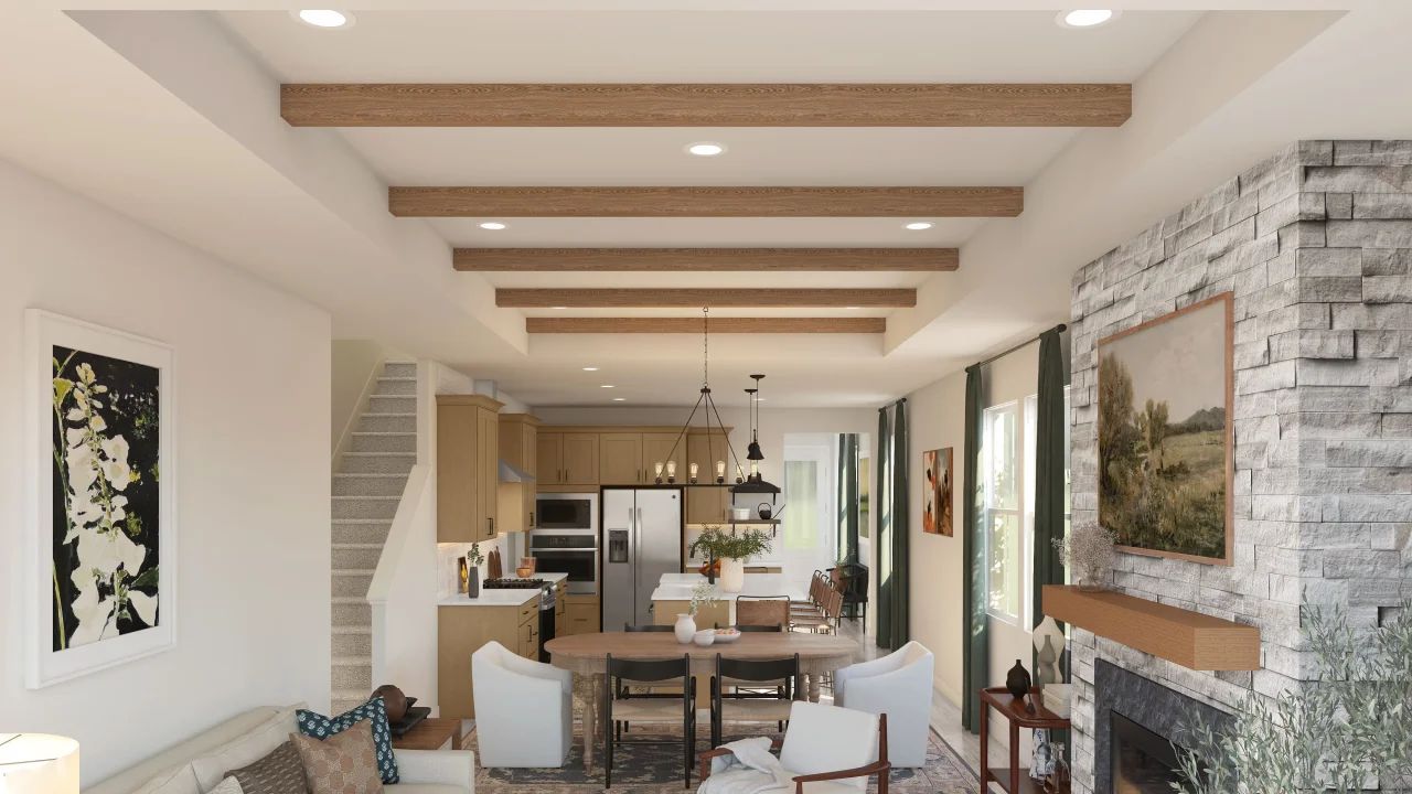 Ceiling beams in great room and dining area