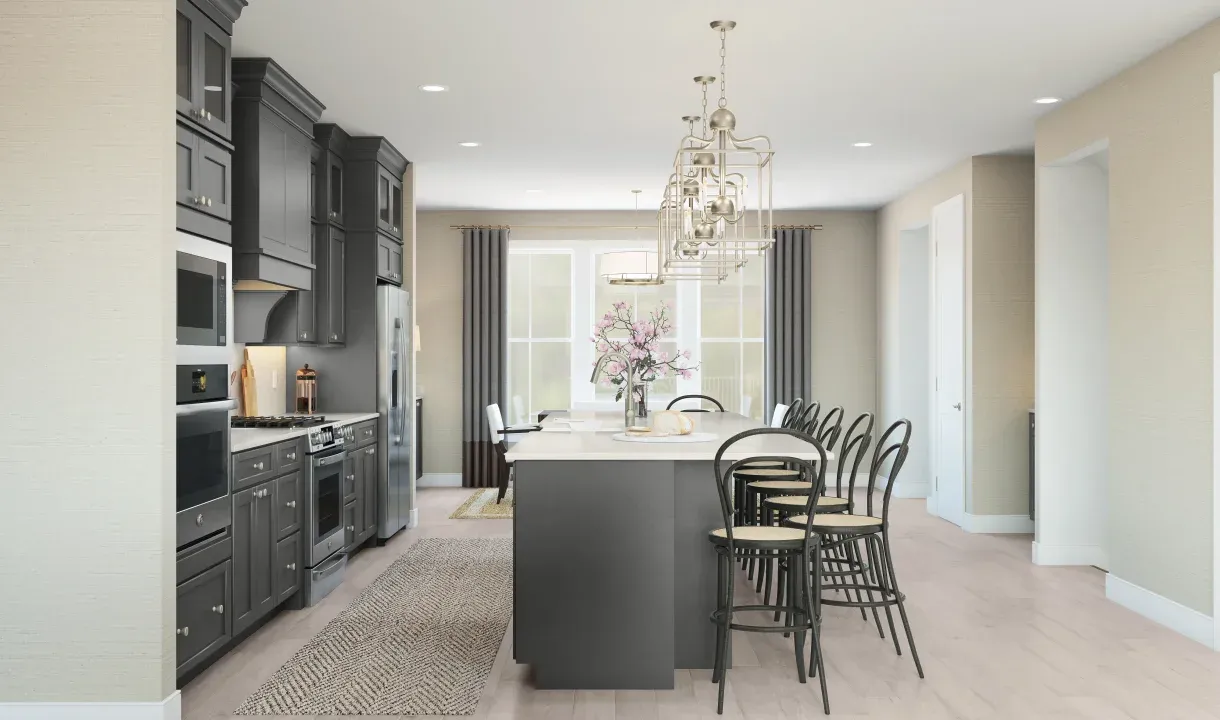 Kitchen with quartz island and countertop