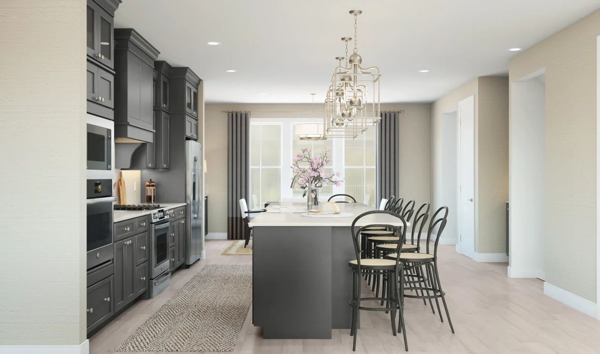 Kitchen with quartz island and countertop