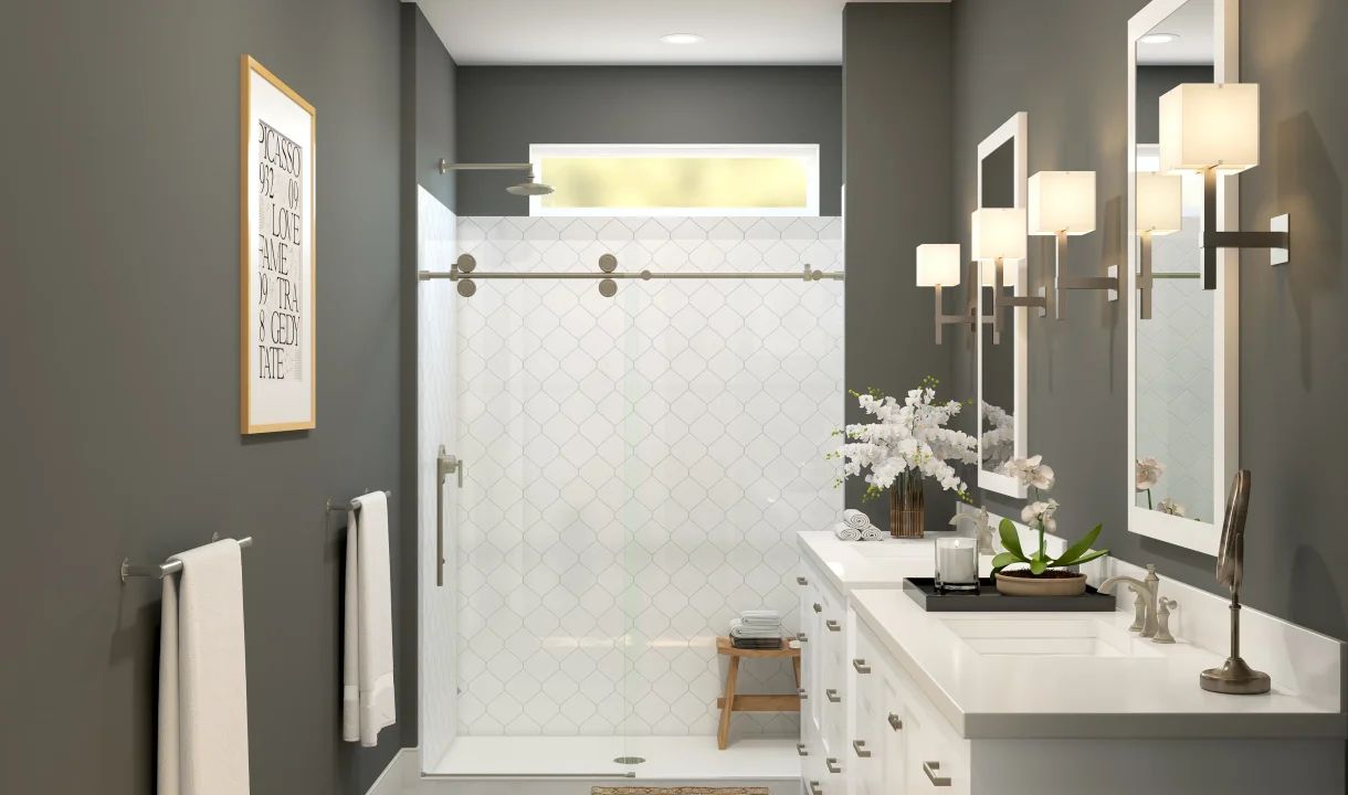 Primary bath with glass shower enclosure